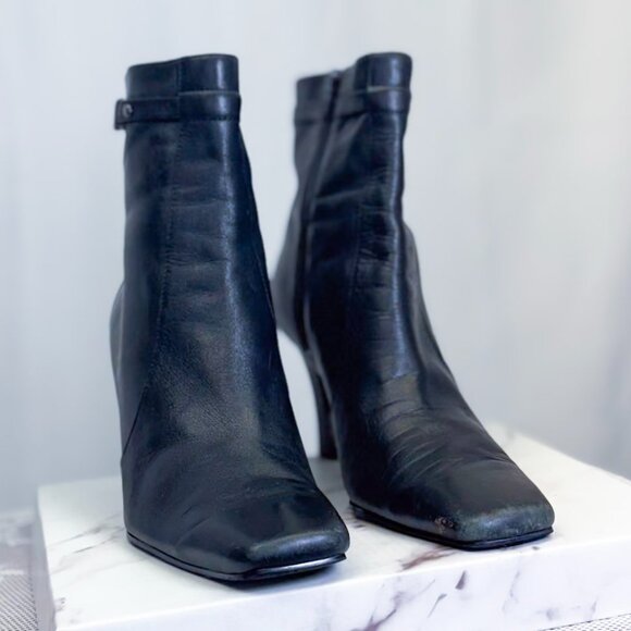 Wicked Style Bandolino Black Long Square Toe Boots Heeled Buckle Accent Shoe - Picture 6 of 12